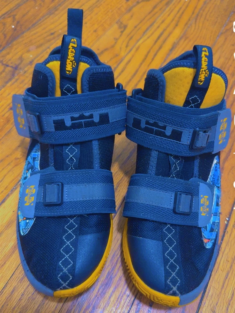 Kids Navy and Yellow Hook-and-Loop High-Top Sneakers